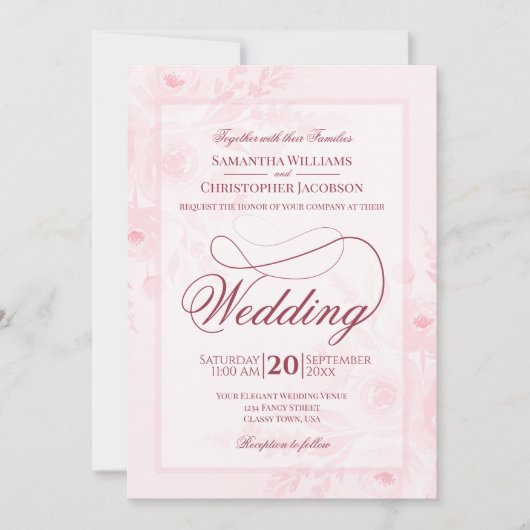 Invitation Mariage à l'écriture script fantaisie florale aqua (Devant)