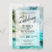 Invitation Mariage à l'écriture stylée aquarelle de plage tro (Devant)