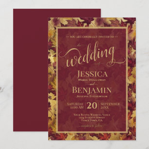 Invitation Mariage à l'écriture stylée Bourguignon & Or de fe
