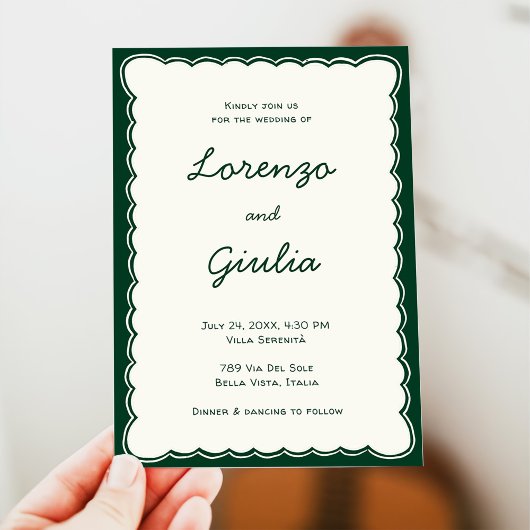 Invitation Mariage à l'écriture verte vintage dessinée à la m