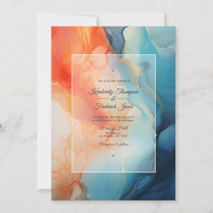 Invitation Mariage à l'encre alcoolique Bleu Royal, Turquoise