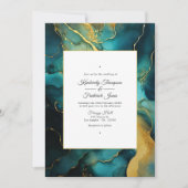 Invitation Mariage à l'encre alcoolique sarcelle et or (Devant)