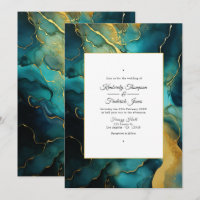 Mariage à l'encre alcoolique sarcelle et or