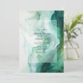 Invitation Mariage à l'encre argent, blanc et vert forêt (Debout devant)