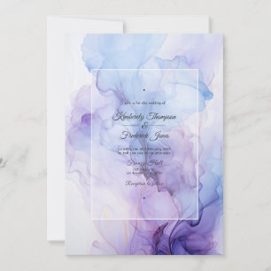 Invitation Mariage à l'encre argent, bleu glacé et lilas