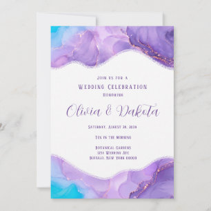 Invitation Mariage à l'encre d'alcool sarcelle pourpre éthéré