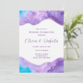 Invitation Mariage à l'encre d'alcool sarcelle pourpre éthéré (Debout devant)