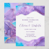 Invitation Mariage à l'encre d'alcool sarcelle pourpre éthéré (Devant / Derrière)