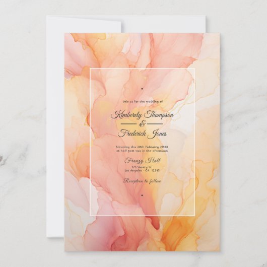 Invitation Mariage à l'encre jaune et rose (Devant)