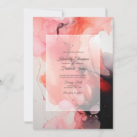 Invitation Mariage à l'encre noire, blanche et rouge (Devant)