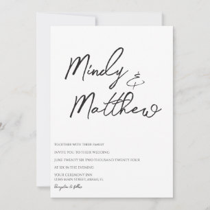 Invitation Mariage à l'encre noire et blanche manuscrite