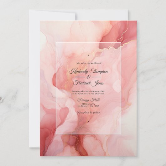 Invitation Mariage à l'encre rose et or (Devant)