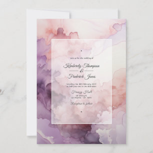 Invitation Mariage à l'encre rose poudrée, lavande et argent