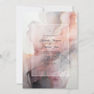 Invitation Mariage à l'encre Rose Poussiéreuse, Grise et Arge