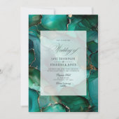 Invitation Mariage à l'encre verte émeraude et or (Devant)