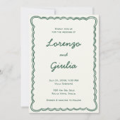 Invitation Mariage à l'encre verte vintage dessinée à la main (Devant)