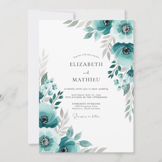 Invitation Mariage à l'Épanouissement de Teinte Cyan (Devant)