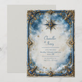 Invitation Mariage à l'Étoile Bleue Dorée (Devant / Derrière)