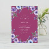 Invitation Mariage à l'étreinte florale prune (Debout devant)