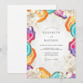 Invitation Mariage à l'eucalyptus avec une géode d'agate colo (Devant / Derrière)