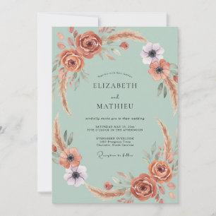 Invitation Mariage à l'eucalyptus et à la pampa en terre cuit