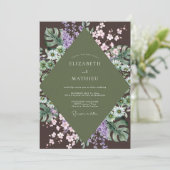 Invitation Mariage à l'eucalyptus et Monstera violet olive (Debout devant)