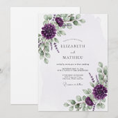 Invitation Mariage à l'eucalyptus fleuri violet (Devant / Derrière)