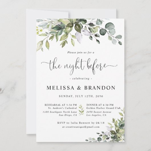 Invitation Mariage à l'eucalyptus la veille (Devant)