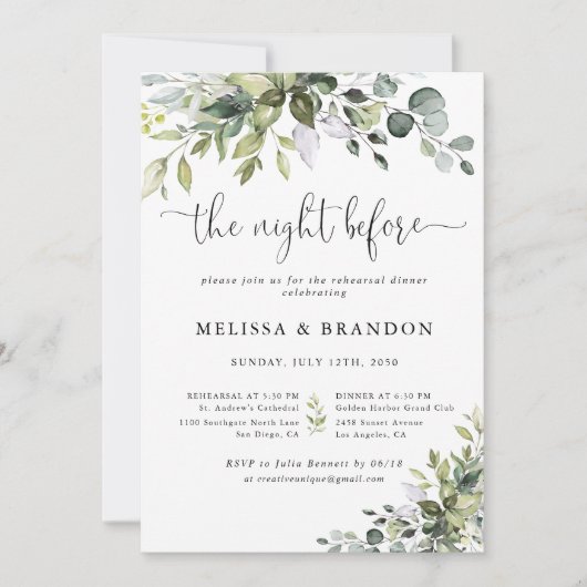 Invitation Mariage à l'eucalyptus la veille (Devant)