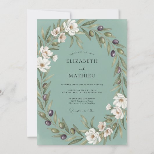 Invitation Mariage à l'eucalyptus olive sarcelle poussiéreuse (Devant)