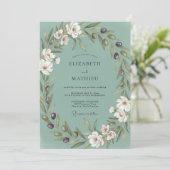 Invitation Mariage à l'eucalyptus olive sarcelle poussiéreuse (Debout devant)