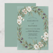 Invitation Mariage à l'eucalyptus olive sarcelle poussiéreuse (Devant / Derrière)