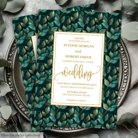 Invitation Mariage à l'eucalyptus vert foncé tendance invite