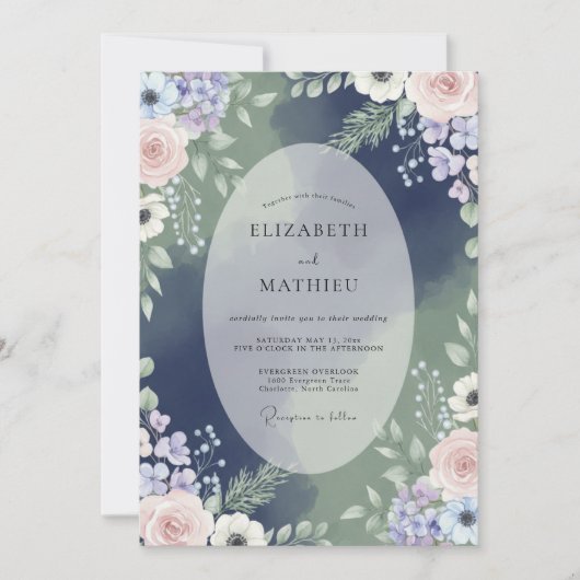 Invitation Mariage à l'Hydrangea Améthyste et Eucalyptus de M (Devant)
