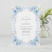 Invitation Mariage à l'hydrangea bleu glace et à l'eucalyptus (Debout devant)