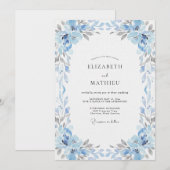 Invitation Mariage à l'hydrangea bleu glace et à l'eucalyptus (Devant / Derrière)