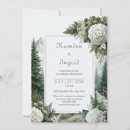 Invitation Mariage à l'Hydrangea de Pin Brumeux (Devant)