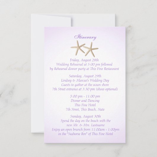 Invitation Mariage à l'Hydrangea Violet du Rivage Intinerary (Devant)