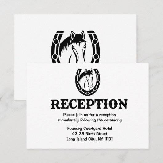 Invitation Mariage à l'occidentale Cheval Pays Réception Noir (Devant / Derrière)