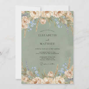 Invitation Mariage à l'olive Champagne Prairie Eucalyptus