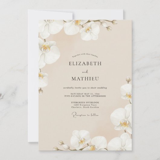 Invitation Mariage à l'Orchidée Crème Champagne (Devant)