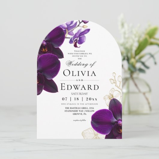 Invitation Mariage à l'orchidée Lilac pourpre  (Debout devant)