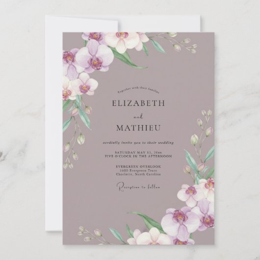 Invitation Mariage à l'Orchidée Lilas Mauve (Devant)