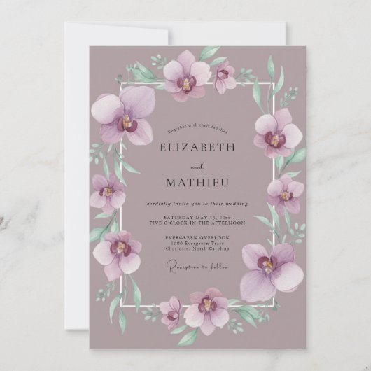 Invitation Mariage à l'orchidée mauve poussiéreuse (Devant)