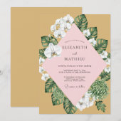 Invitation Mariage à l'orchidée rose moutarde (Devant / Derrière)