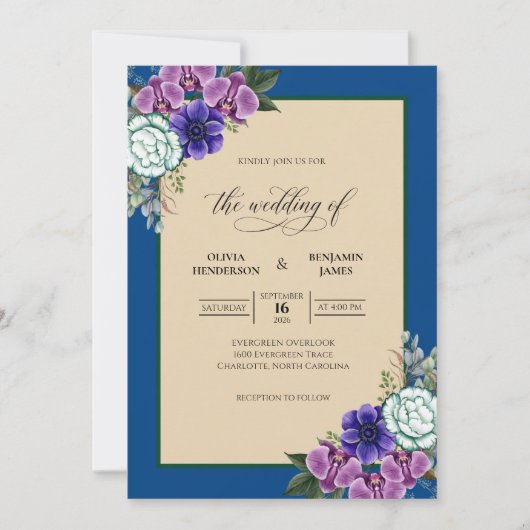 Invitation Mariage à l'Orchidée Royale Violette (Devant)