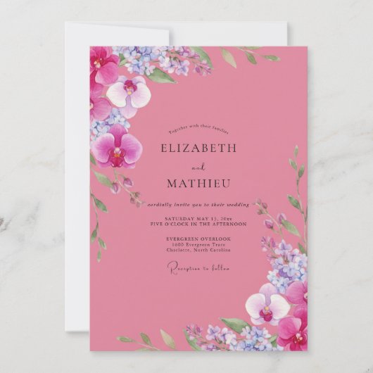 Invitation Mariage à l'orchidée violette Fuchsia (Devant)