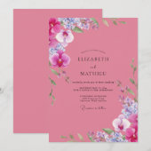Invitation Mariage à l'orchidée violette Fuchsia (Devant / Derrière)