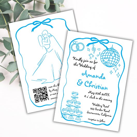 Invitation Mariage à mâchoires bleues à main lunaire