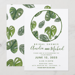 Invitation Mariage à main aquarelle Monstera et feuille Adans